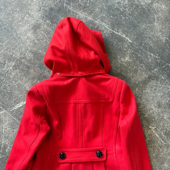 Guess Peacoat Jacket Womens PS Petite S Red Toggle Hooded Wool Y2K Winter Coat - Picture 5 of 10